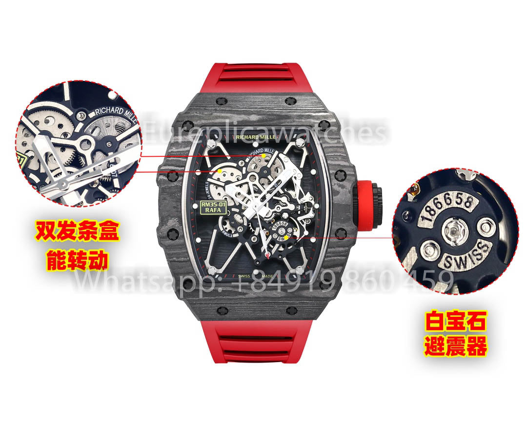 Richard Mille RM35-01 NTPT Carbon 1:1 Best Clone BBR Factory V2 Red Rubber Strap