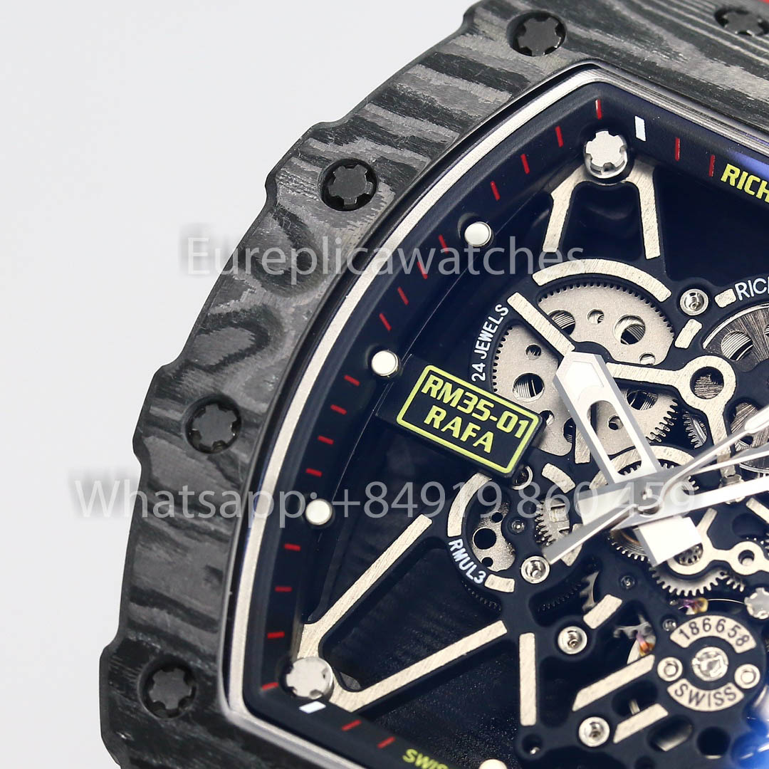 Richard Mille RM35-01 NTPT Carbon 1:1 Miglior Clone BBR Factory V2 Cinturino in gomma rossa