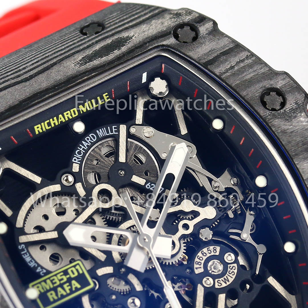 Richard Mille RM35-01 NTPT Carbon 1:1 Miglior Clone BBR Factory V2 Cinturino in gomma rossa