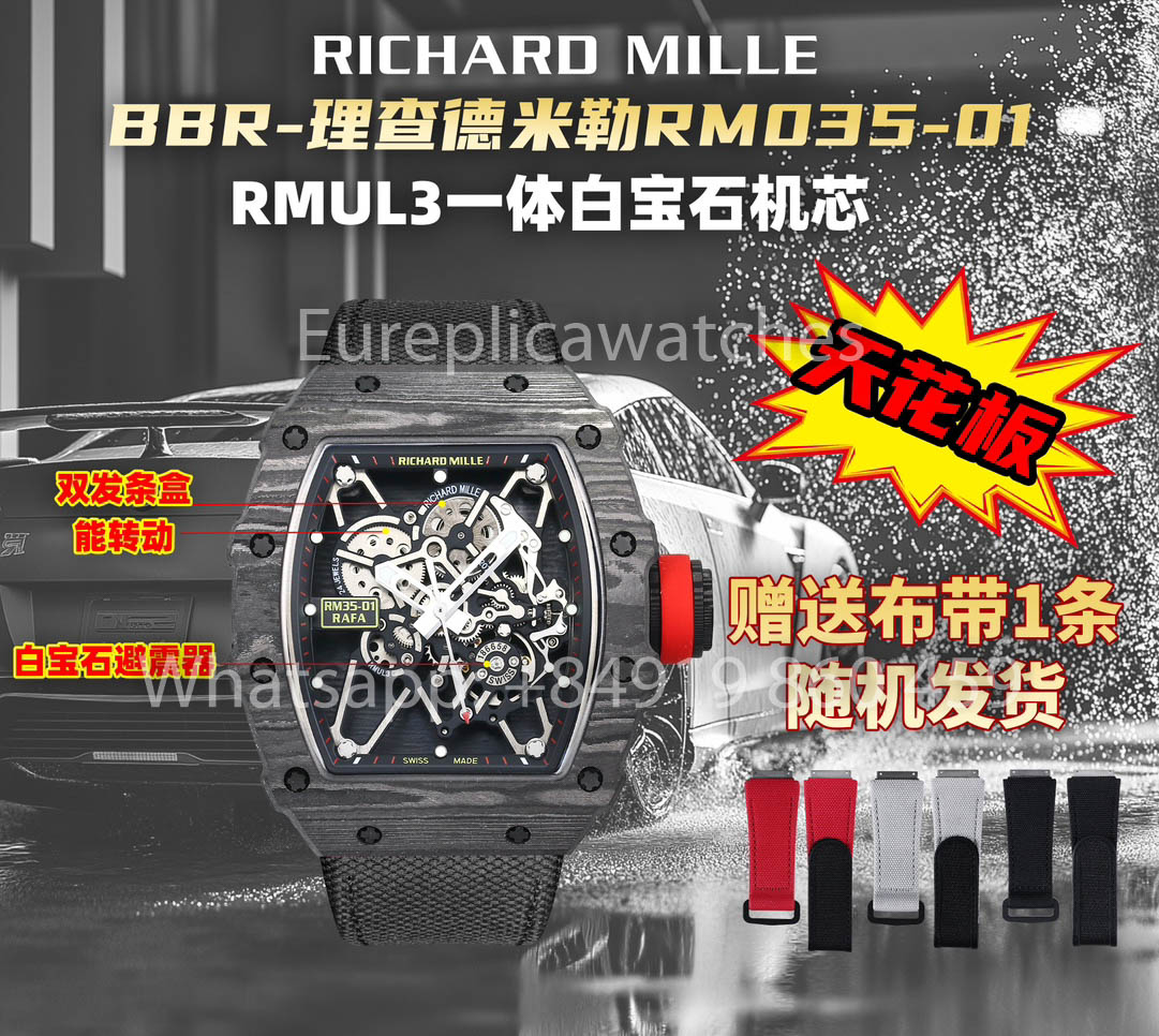 Richard Mille RM35-01 NTPT Carbon 1:1 Best Clone BBR Factory V2 Black Velcro Strap