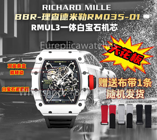 Richard Mille RM35-01 Cassa in carbonio bianco 1:1 Miglior clone BBR Factory V2 Cinturino in gomma nera