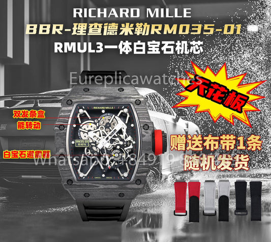 Richard Mille RM35-01 NTPT Carbon Case 1:1 Best Clone BBR Factory V2 Black Rubber Strap