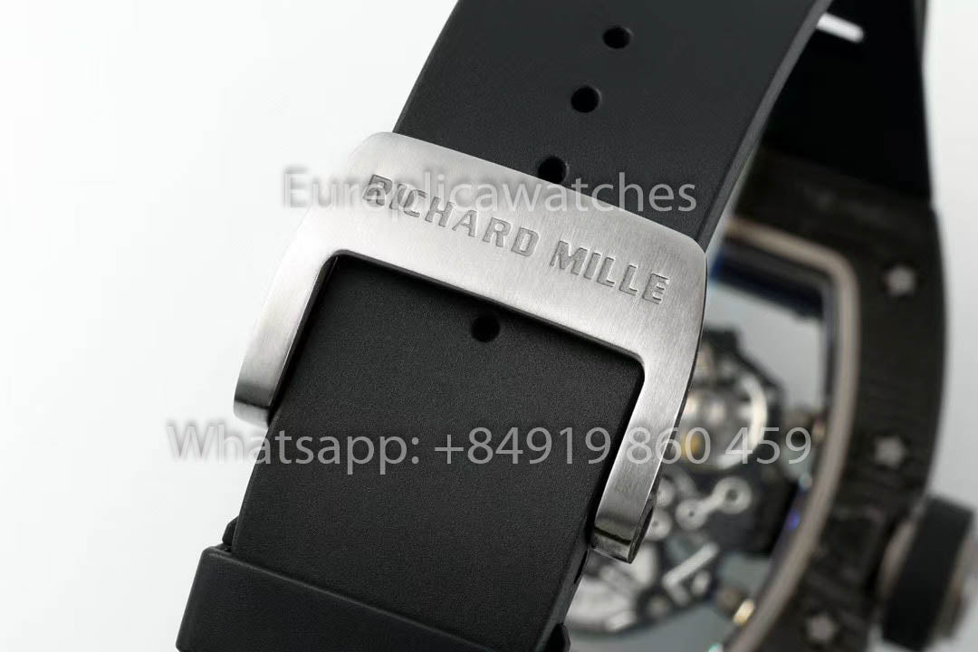 RICHARD MILLE RM055 Cassa in fibra di carbonio 1:1 Miglior clone APS Factory Cinturino in gomma nera