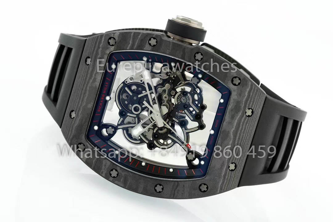 RICHARD MILLE RM055 Cassa in fibra di carbonio 1:1 Miglior clone APS Factory Cinturino in gomma nera