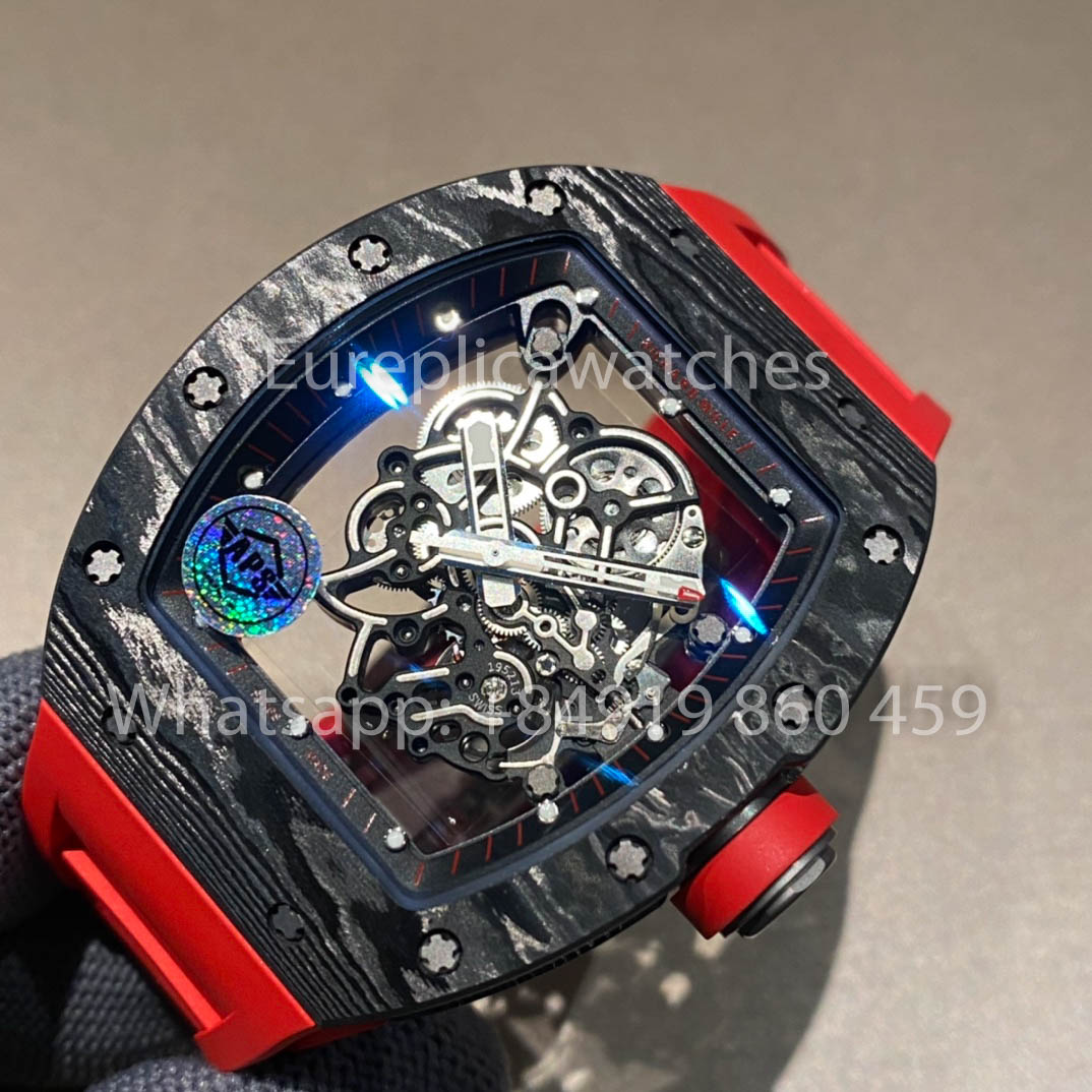 RICHARD MILLE RM055 Cassa in fibra di carbonio 1:1 Miglior clone APS Factory Cinturino in gomma rossa