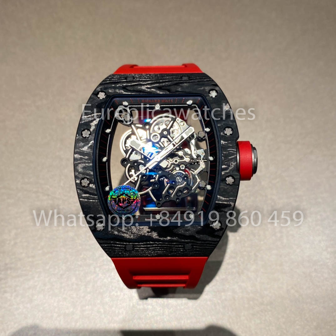 RICHARD MILLE RM055 Carbon Fiber Case 1:1 Best Clone APS Factory Red Rubber Strap