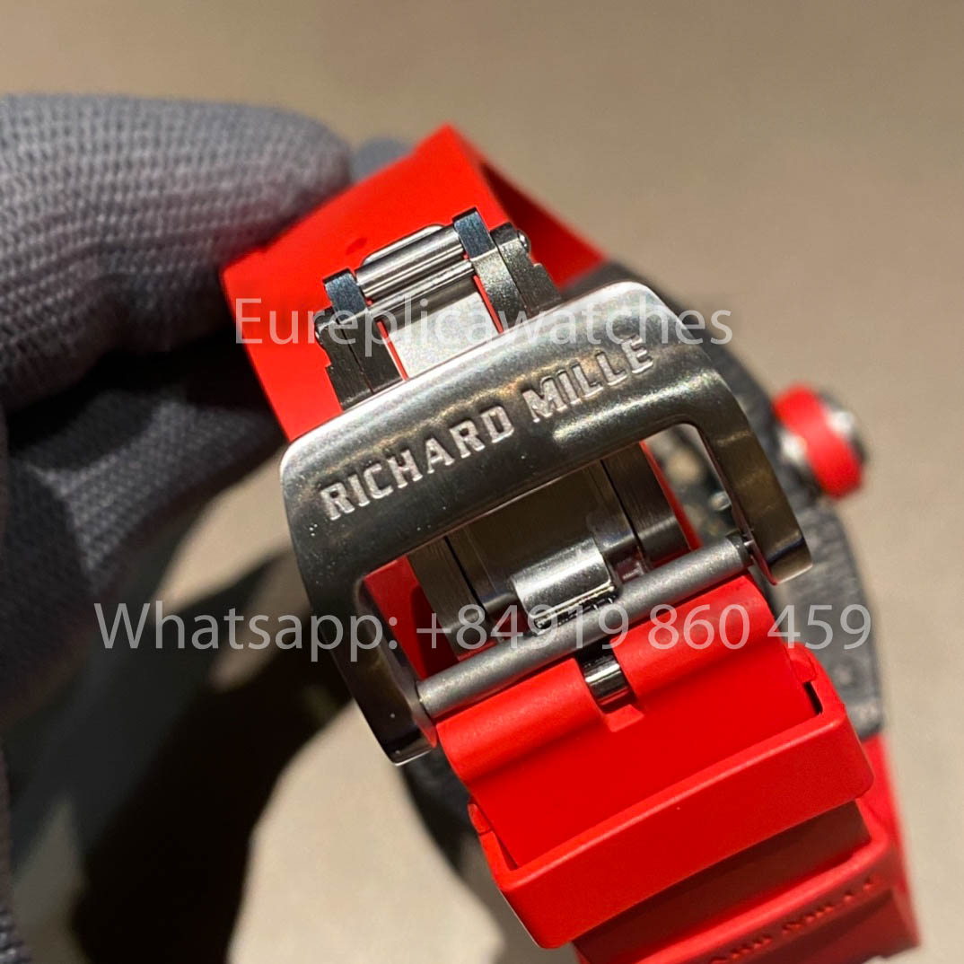 RICHARD MILLE RM055 Carbon Fiber Case 1:1 Best Clone APS Factory Red Rubber Strap