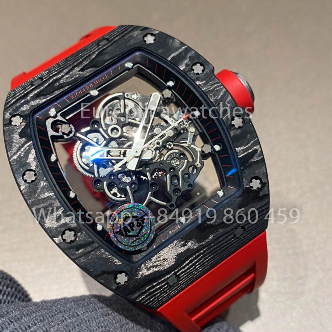 RICHARD MILLE RM055 Carbon Fiber Case 1:1 Best Clone APS Factory Red Rubber Strap