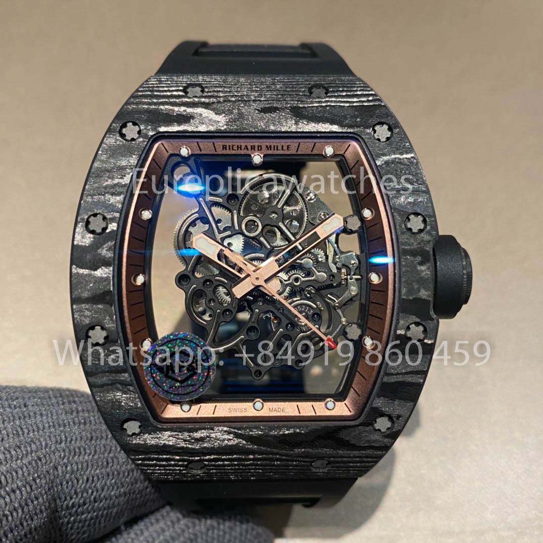 RICHARD MILLE RM055 Caja de fibra de carbono 1:1 Mejor clon APS Factory Esfera de bronce