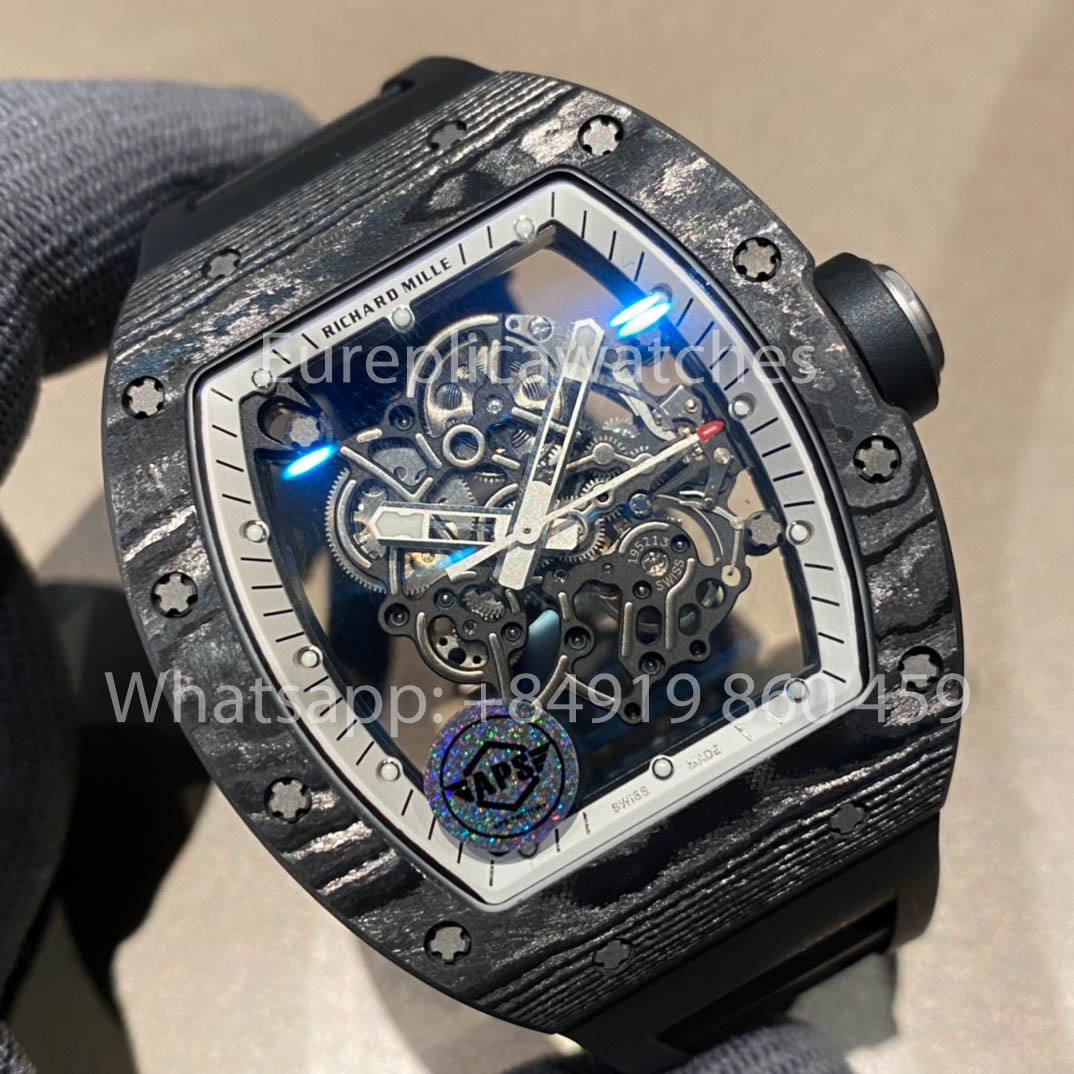 RICHARD MILLE RM055 Cassa in fibra di carbonio 1:1 Miglior clone APS Factory Quadrante bianco Corona nera