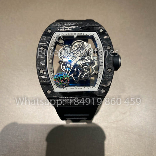 RICHARD MILLE RM055 Caja de fibra de carbono 1:1 Mejor clon APS Factory Esfera blanca Corona negra