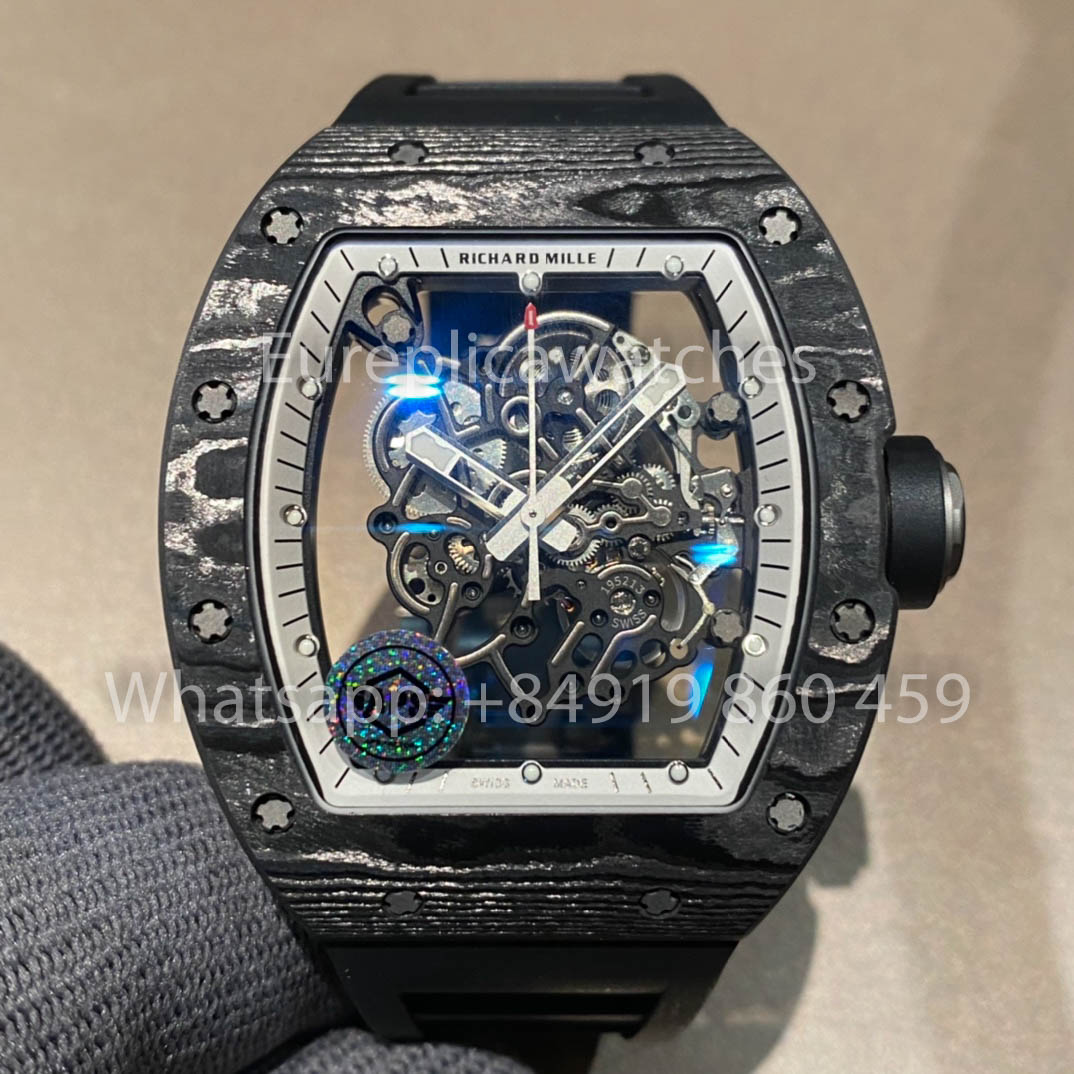 RICHARD MILLE RM055 Cassa in fibra di carbonio 1:1 Miglior clone APS Factory Quadrante bianco Corona nera