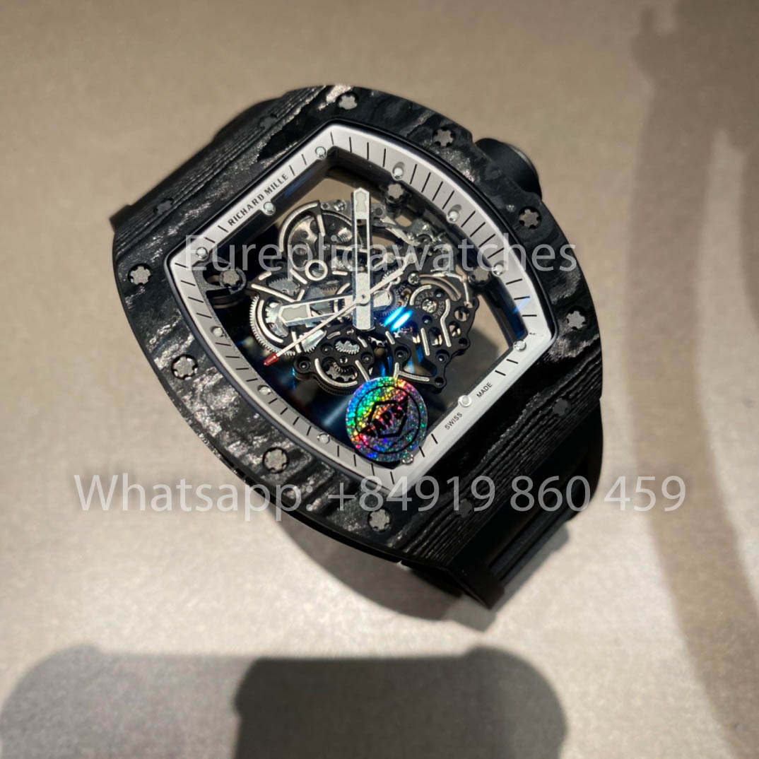 RICHARD MILLE RM055 Cassa in fibra di carbonio 1:1 Miglior clone APS Factory Quadrante bianco Corona nera