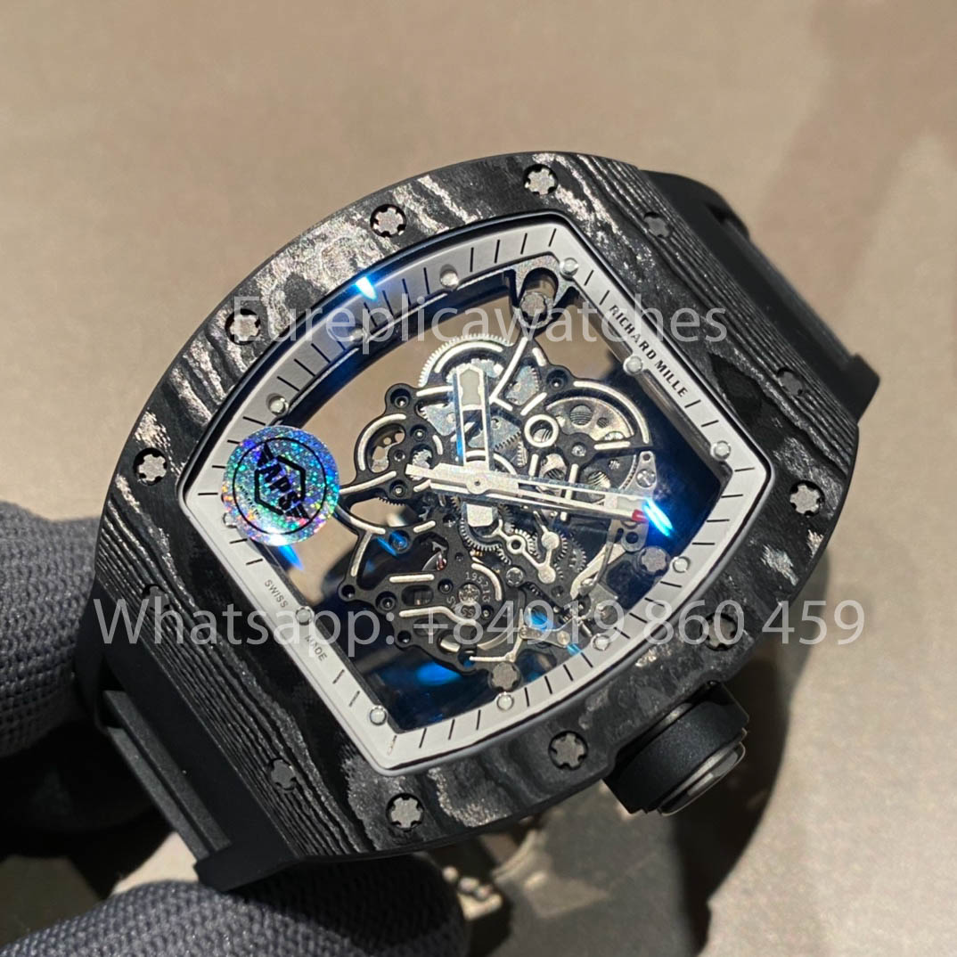 RICHARD MILLE RM055 Cassa in fibra di carbonio 1:1 Miglior clone APS Factory Quadrante bianco Corona nera