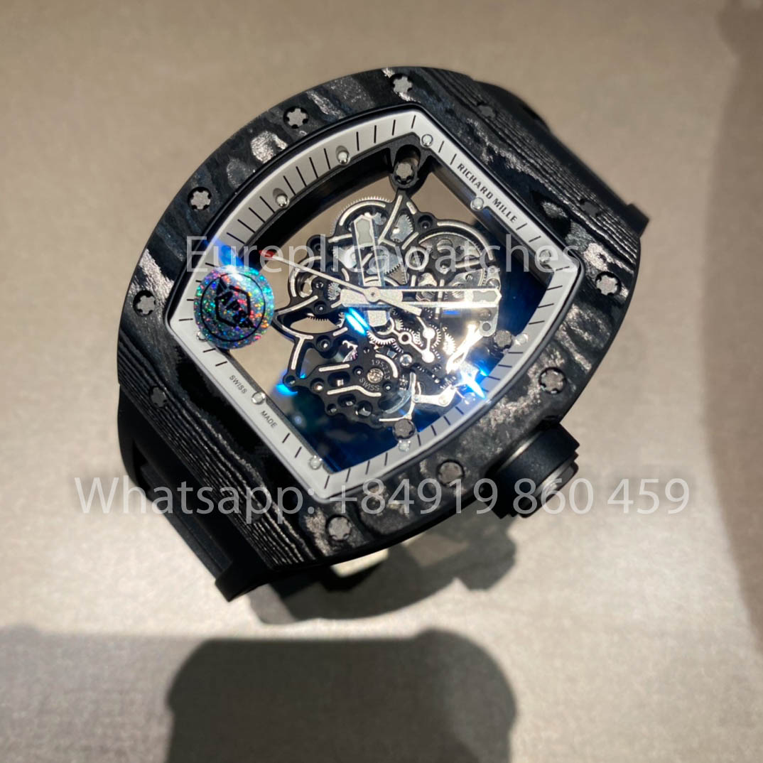 RICHARD MILLE RM055 Cassa in fibra di carbonio 1:1 Miglior clone APS Factory Quadrante bianco Corona nera