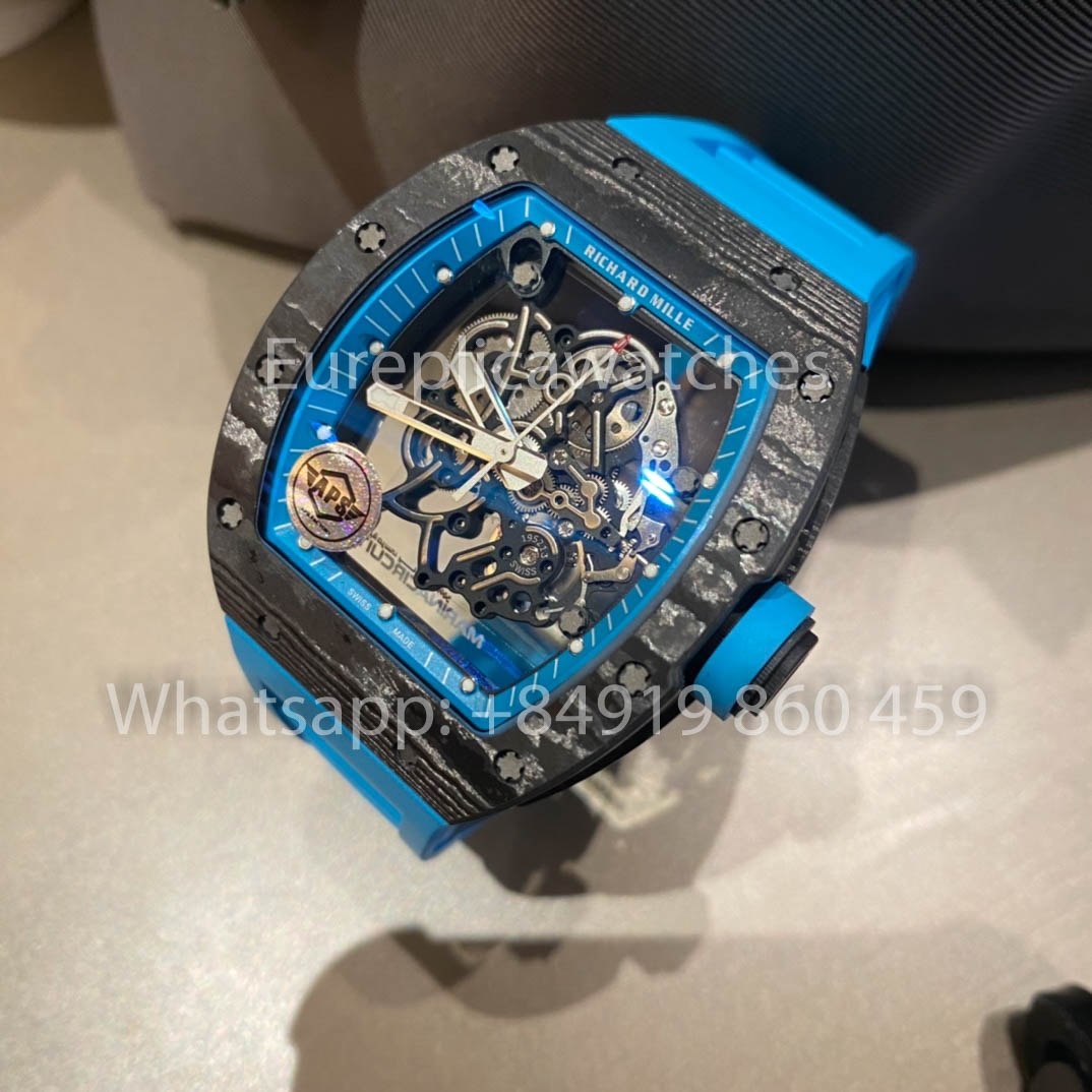 RICHARD MILLE RM055 Caja de fibra de carbono 1:1 Mejor clon APS Factory Esfera azul