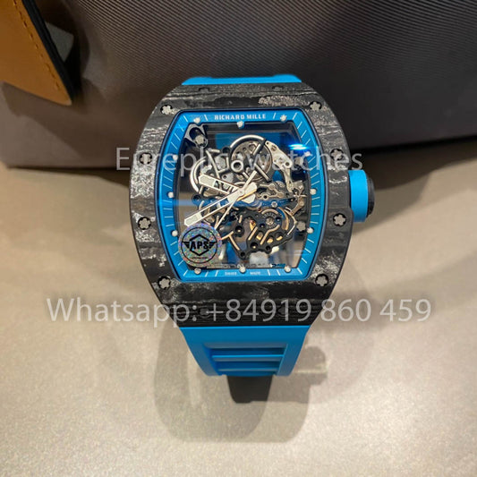 RICHARD MILLE RM055 Cassa in fibra di carbonio 1:1 Miglior clone APS Factory Quadrante blu