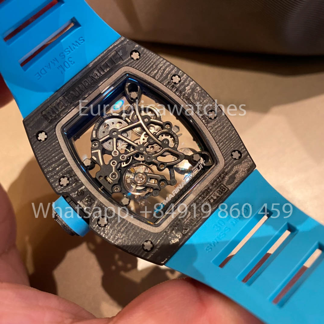 RICHARD MILLE RM055 Caja de fibra de carbono 1:1 Mejor clon APS Factory Esfera azul