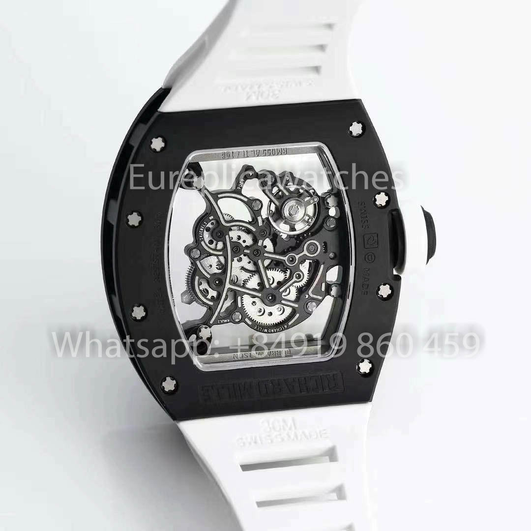 RICHARD MILLE RM055 Cassa in ceramica 1:1 Miglior clone APS Factory Cinturino bianco