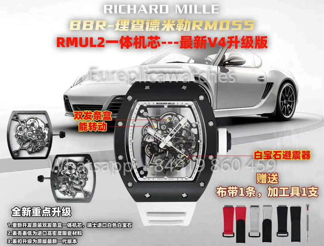 RICHARD MILLE RM055 Cassa in ceramica 1:1 Miglior clone APS Factory Cinturino bianco