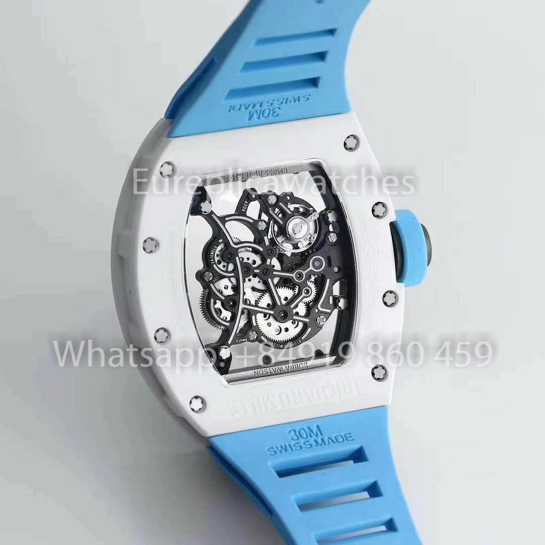 RICHARD MILLE RM055 White Ceramic Case 1:1 Best Clone APS Factory Blue Dial