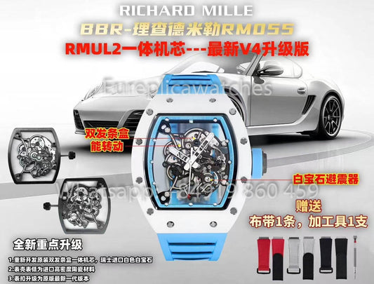 RICHARD MILLE RM055 White Ceramic Case 1:1 Best Clone APS Factory Blue Dial