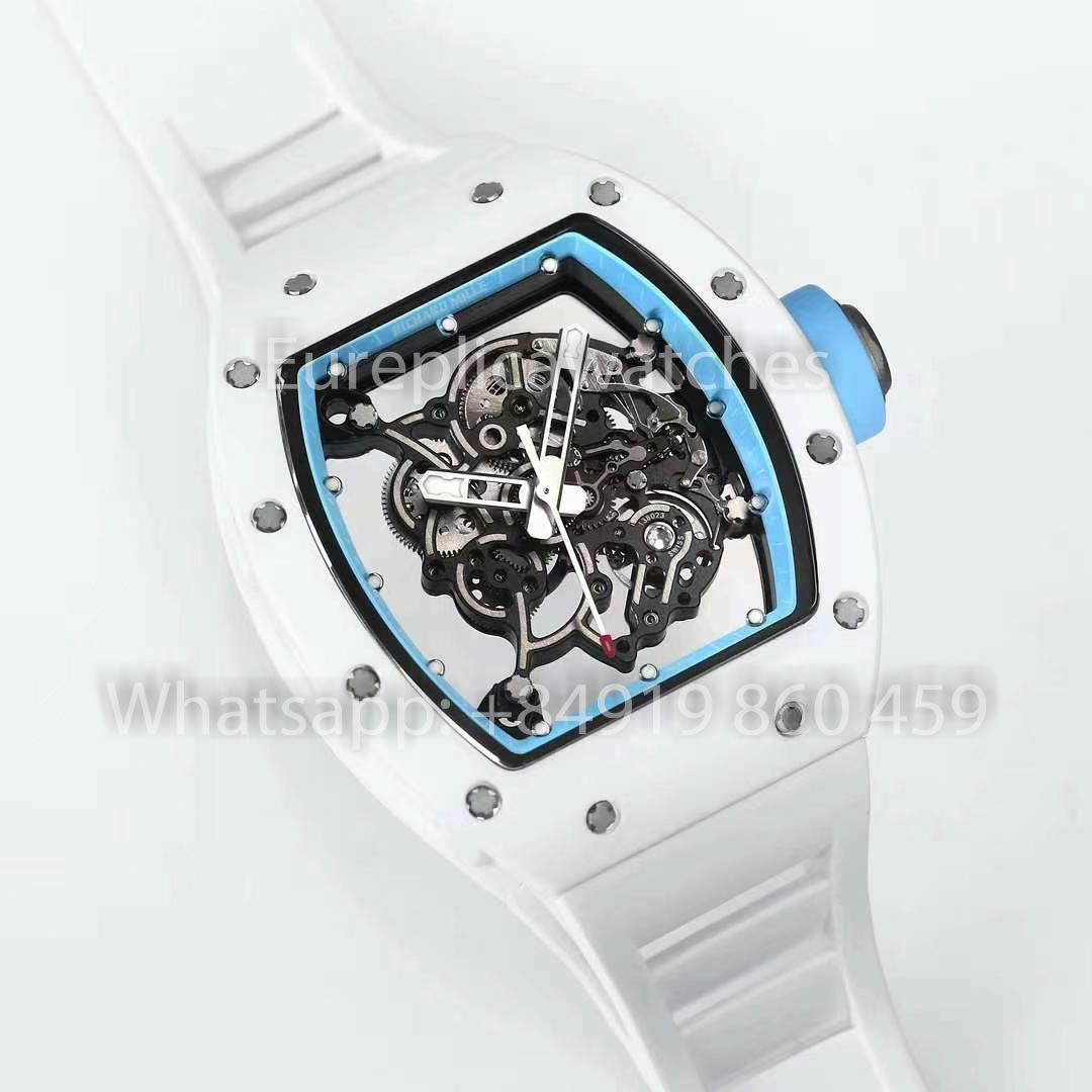 RICHARD MILLE RM055 Caja de cerámica blanca 1:1 Mejor clon APS Factory Esfera azul Correa blanca