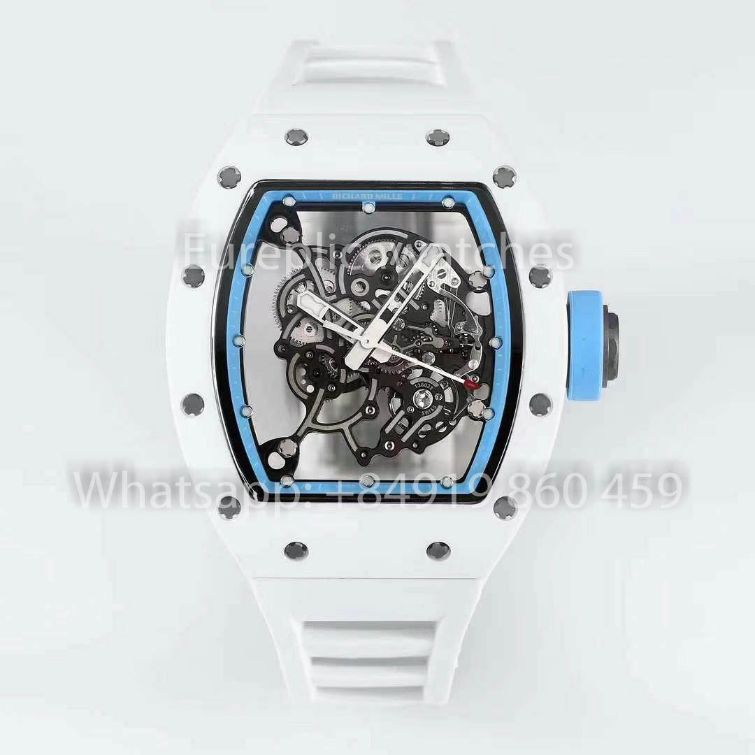 RICHARD MILLE RM055 Caja de cerámica blanca 1:1 Mejor clon APS Factory Esfera azul Correa blanca