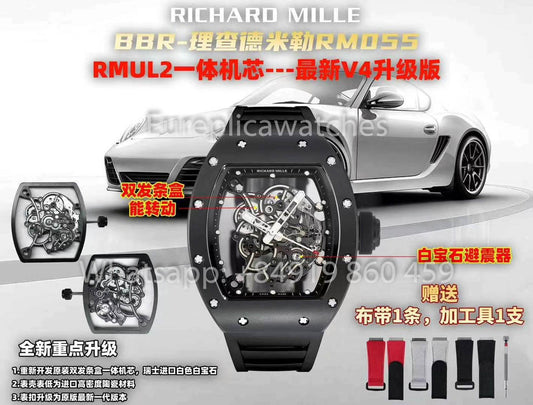 RICHARD MILLE RM055 Caja de cerámica negra 1:1 Mejor clon APS Factory Correa negra