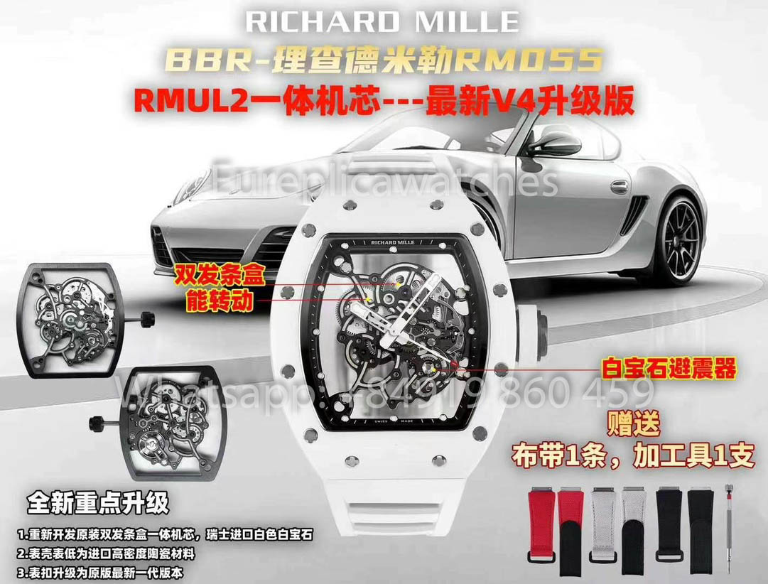 RICHARD MILLE RM055 Cassa in ceramica bianca 1:1 Miglior clone APS Factory Cinturino bianco