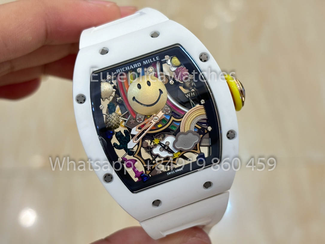 Richard Mille RM88 Smiley V2 Caja de cerámica 1:1 Mejor clon Correa de caucho blanca