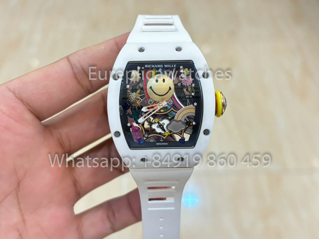 Richard Mille RM88 Smiley V2 Ceramic Case 1:1 Best Clone White Rubber Strap