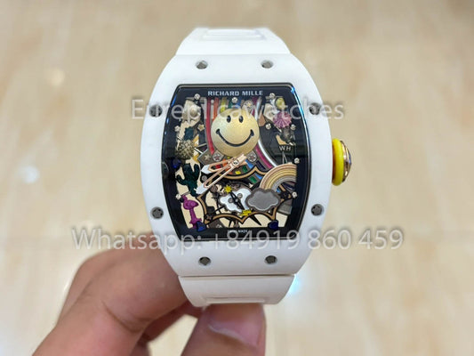 Richard Mille RM88 Smiley V2 Cassa in ceramica 1:1 Miglior clone Cinturino in gomma bianca