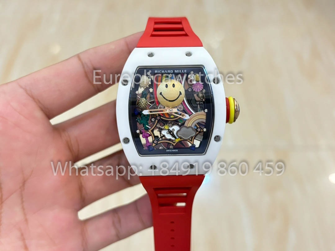 Richard Mille RM88 Smiley V2 Cassa in ceramica 1:1 Miglior clone Cinturino in gomma rossa