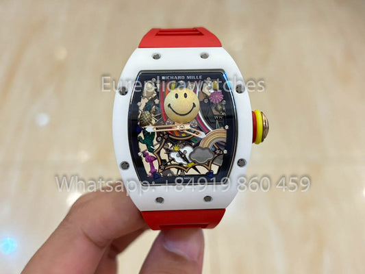 Richard Mille RM88 Smiley V2 Cassa in ceramica 1:1 Miglior clone Cinturino in gomma rossa