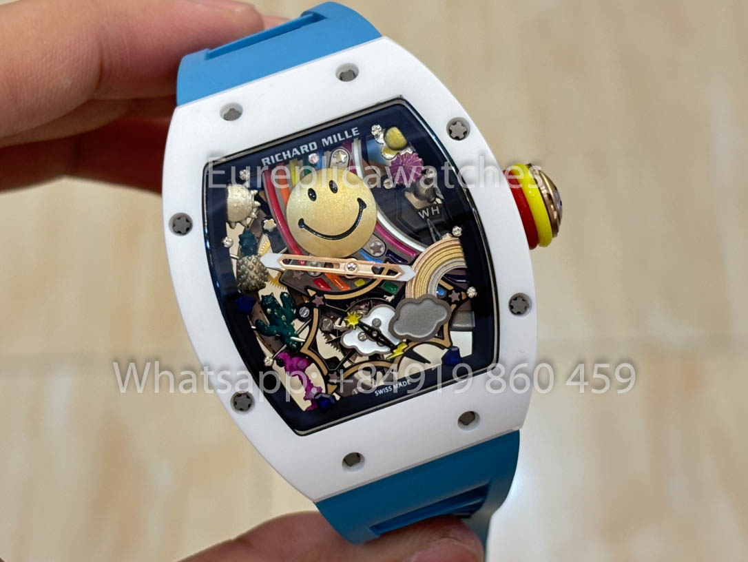 Richard Mille RM88 Smiley V2 Caja de cerámica 1:1 Mejor clon Correa de caucho azul