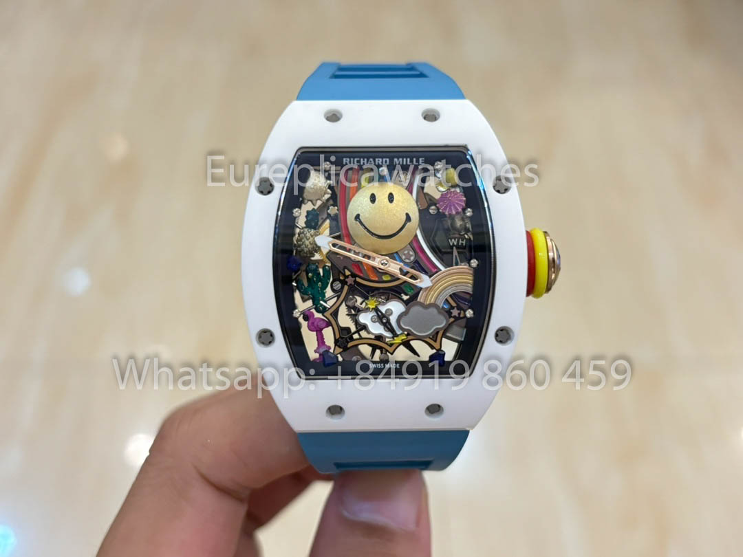 Richard Mille RM88 Smiley V2 Caja de cerámica 1:1 Mejor clon Correa de caucho azul