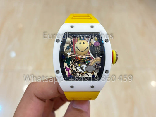 Richard Mille RM88 Smiley V2 Cassa in ceramica 1:1 Miglior clone Cinturino in gomma gialla