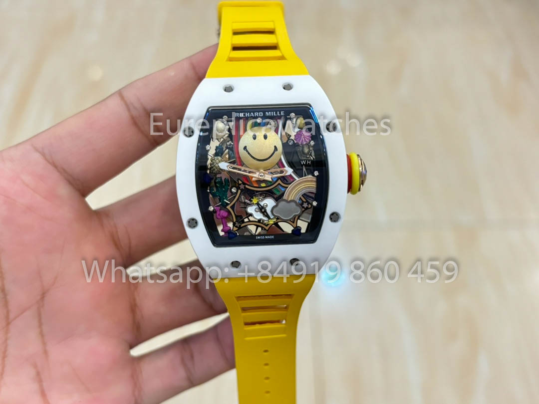 Richard Mille RM88 Smiley V2 Ceramic Case 1:1 Best Clone Yellow Rubber Strap