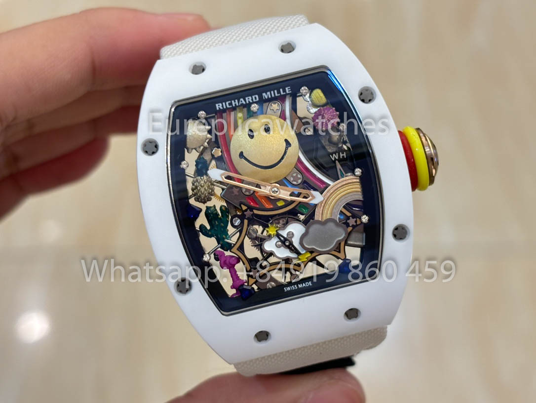 Richard Mille RM88 Smiley V2 Cassa in ceramica 1:1 Miglior clone Cinturino in velcro bianco