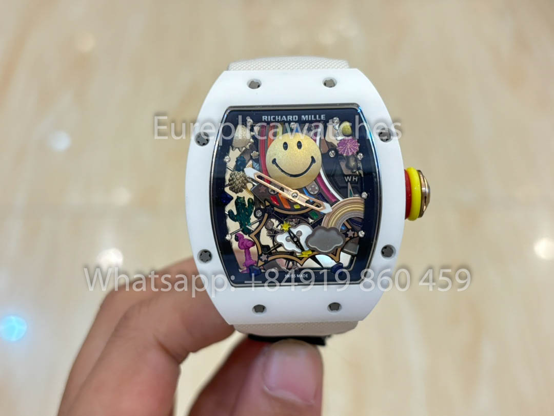 Richard Mille RM88 Smiley V2 Cassa in ceramica 1:1 Miglior clone Cinturino in velcro bianco