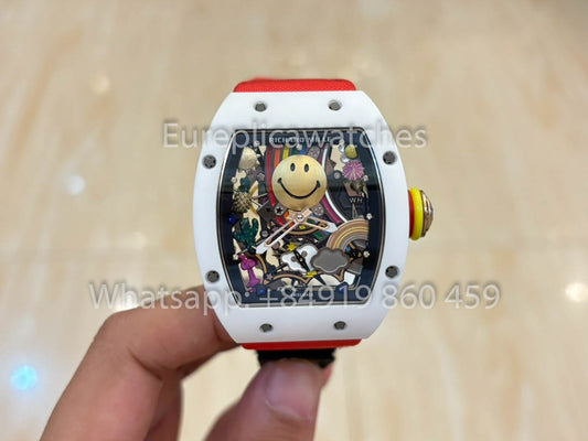 Richard Mille RM88 Smiley V2 Cassa in ceramica 1:1 Miglior clone Cinturino in velcro rosso