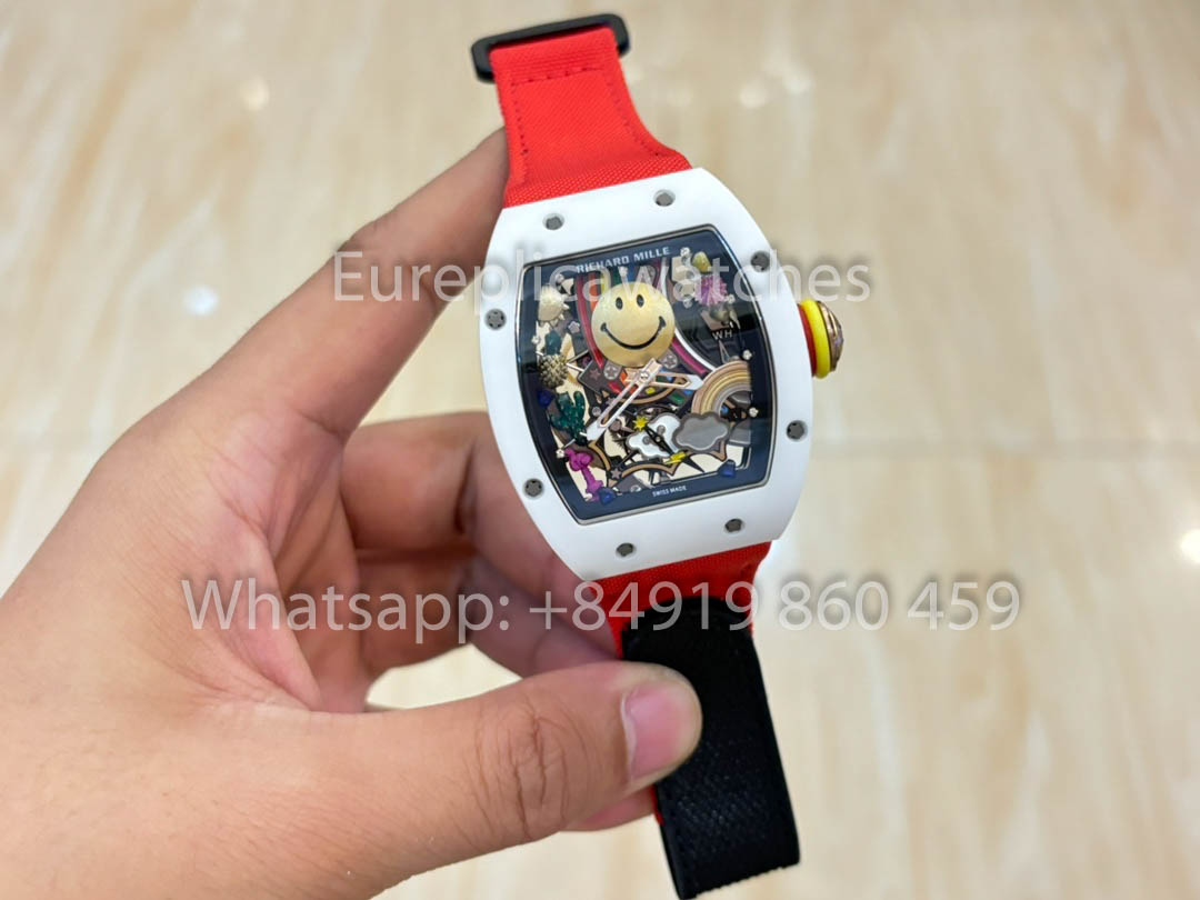 Richard Mille RM88 Smiley V2 Cassa in ceramica 1:1 Miglior clone Cinturino in velcro rosso