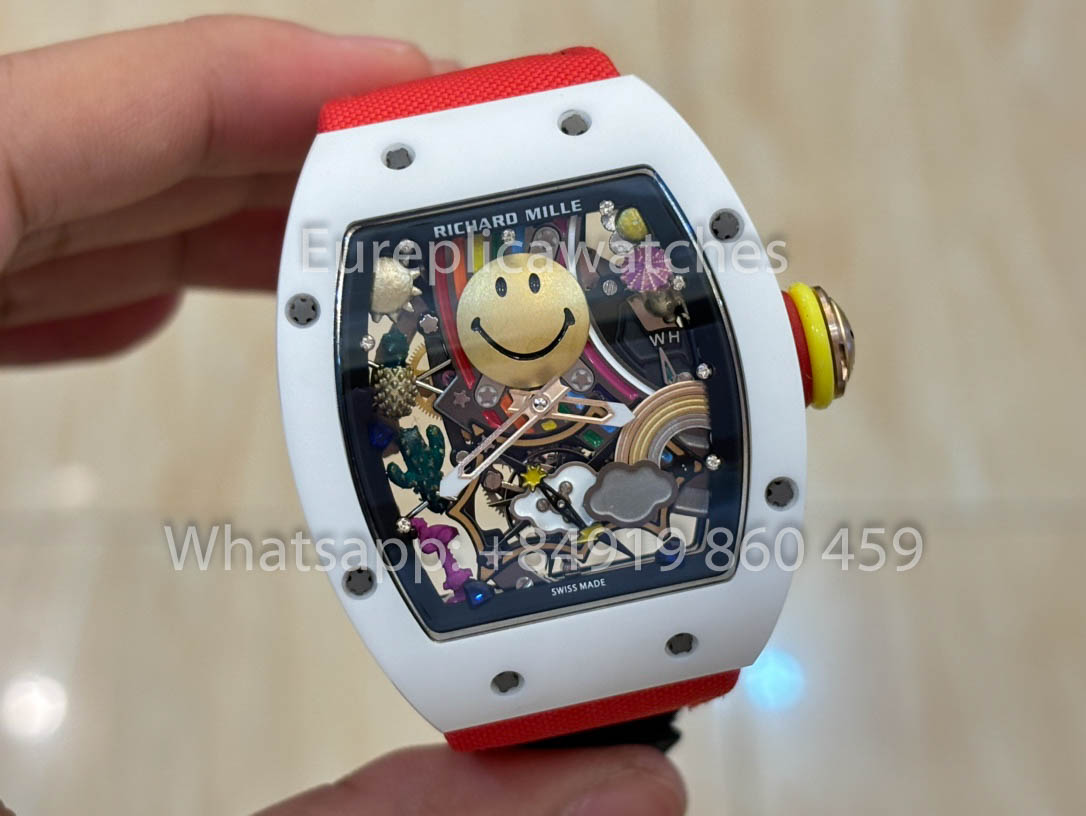 Richard Mille RM88 Smiley V2 Cassa in ceramica 1:1 Miglior clone Cinturino in velcro rosso