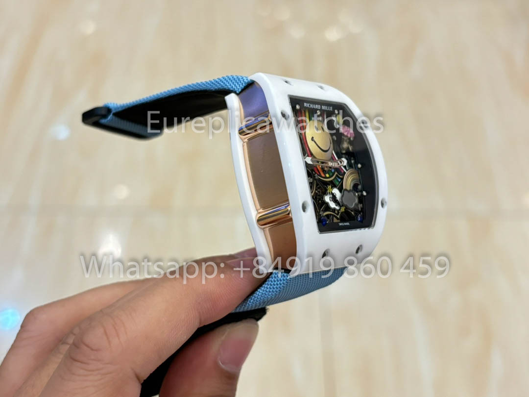 Richard Mille RM88 Smiley V2 Cassa in ceramica 1:1 Miglior clone Cinturino in velcro blu