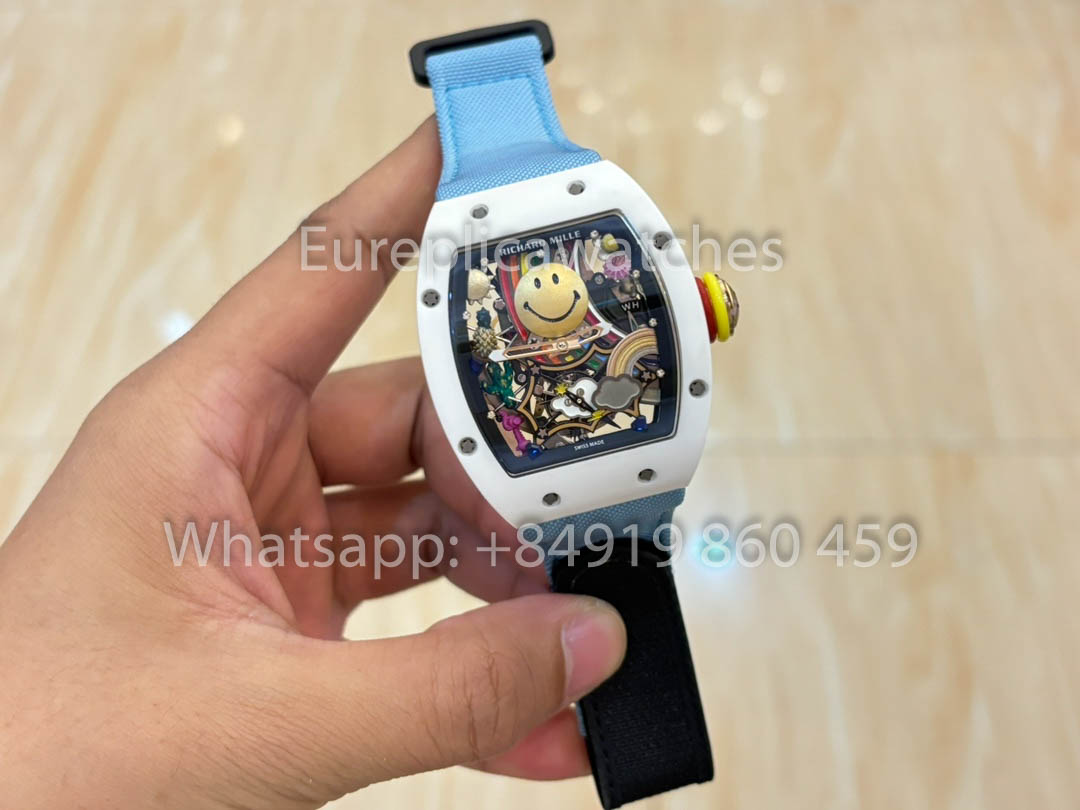 Richard Mille RM88 Smiley V2 Cassa in ceramica 1:1 Miglior clone Cinturino in velcro blu