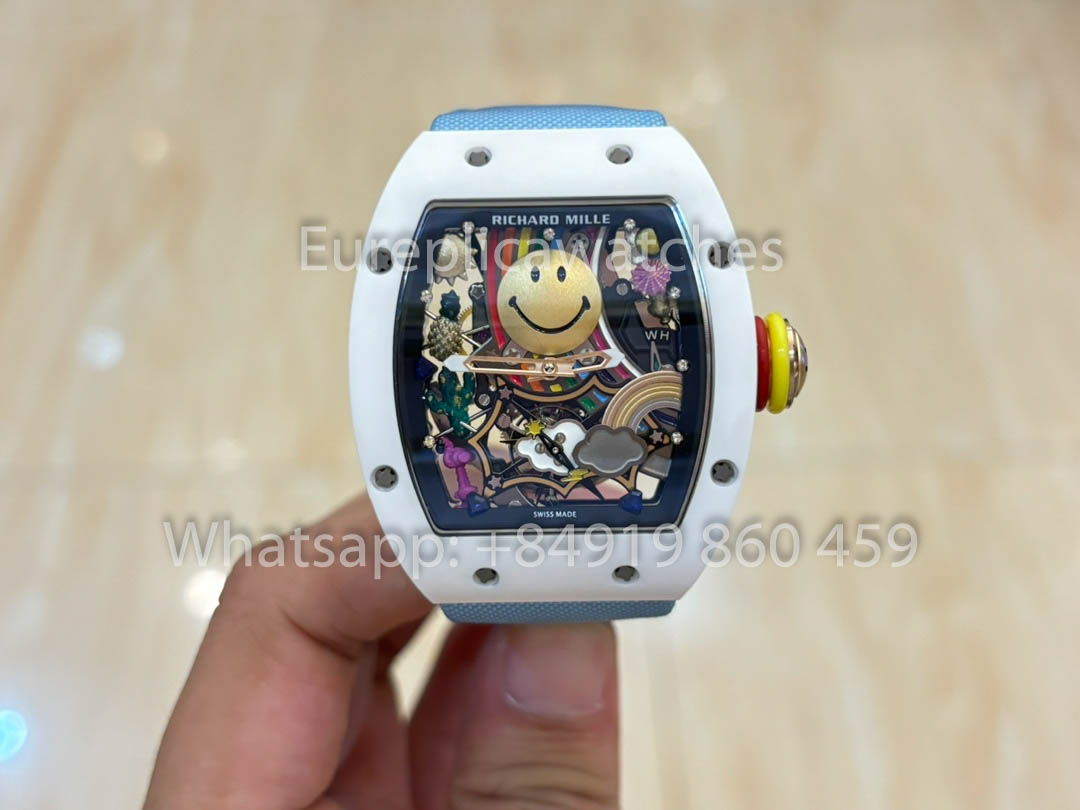 Richard Mille RM88 Smiley V2 Cassa in ceramica 1:1 Miglior clone Cinturino in velcro blu