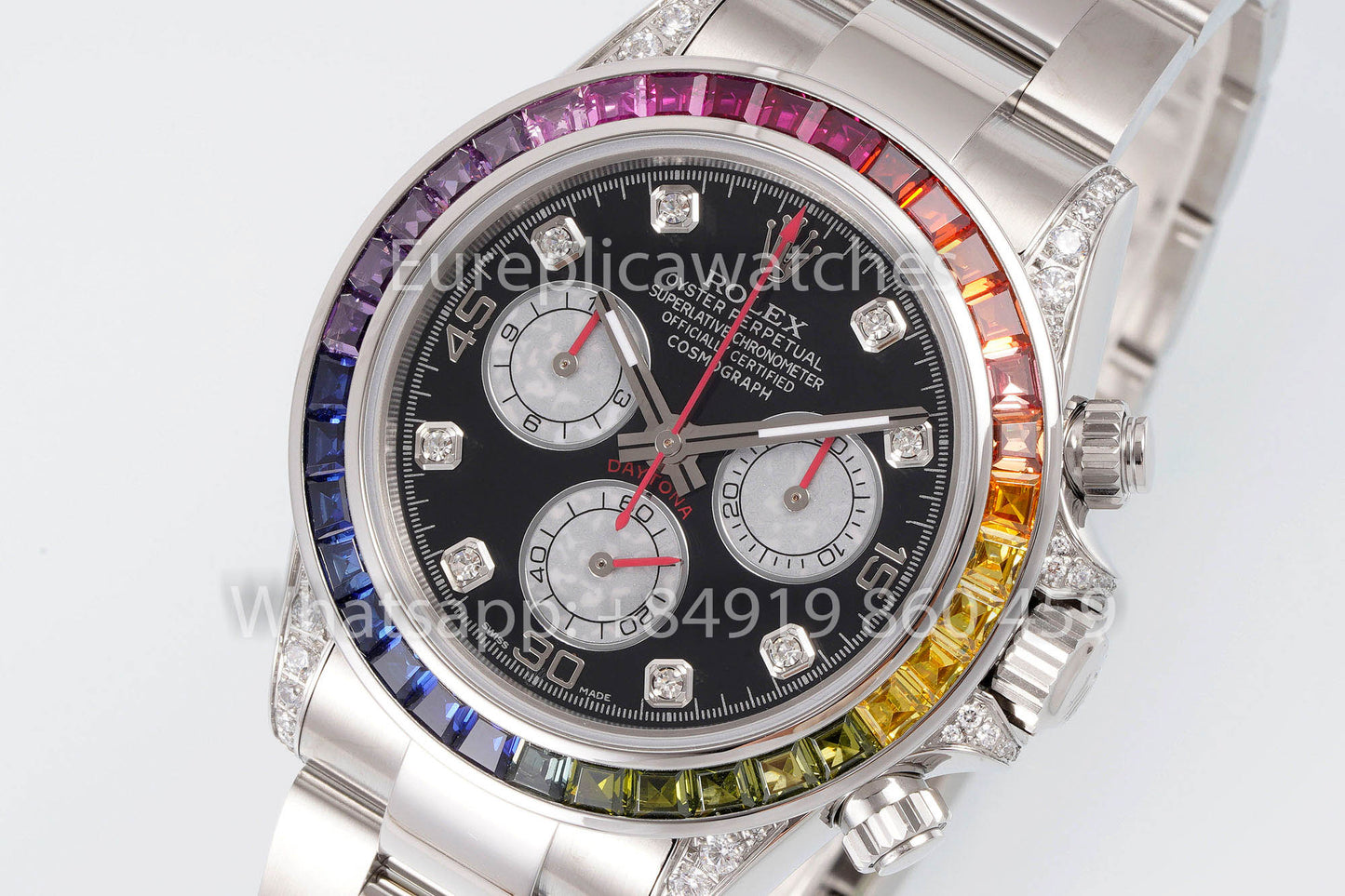 Rolex Daytona Rainbow Diamond Dial Esfera negra 40 mm 1:1 Mejor clon EF Factory SS