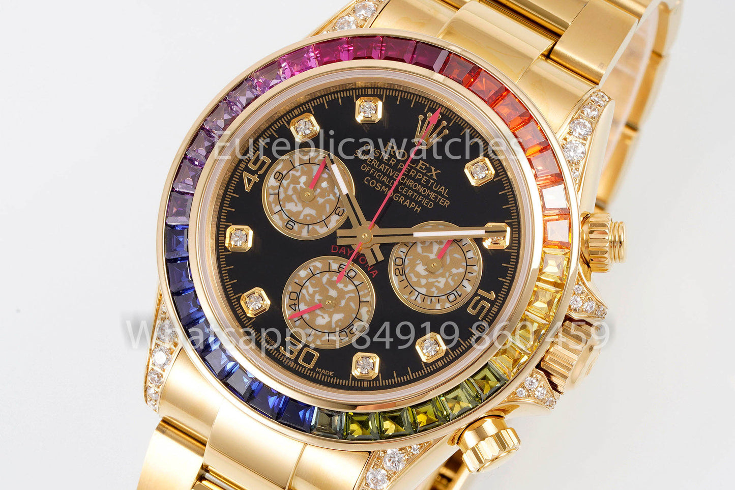 Rolex Daytona Rainbow Diamond Dial Yellow Gold 40mm 1:1 Best Clone EF Factory Yellow Dial SS