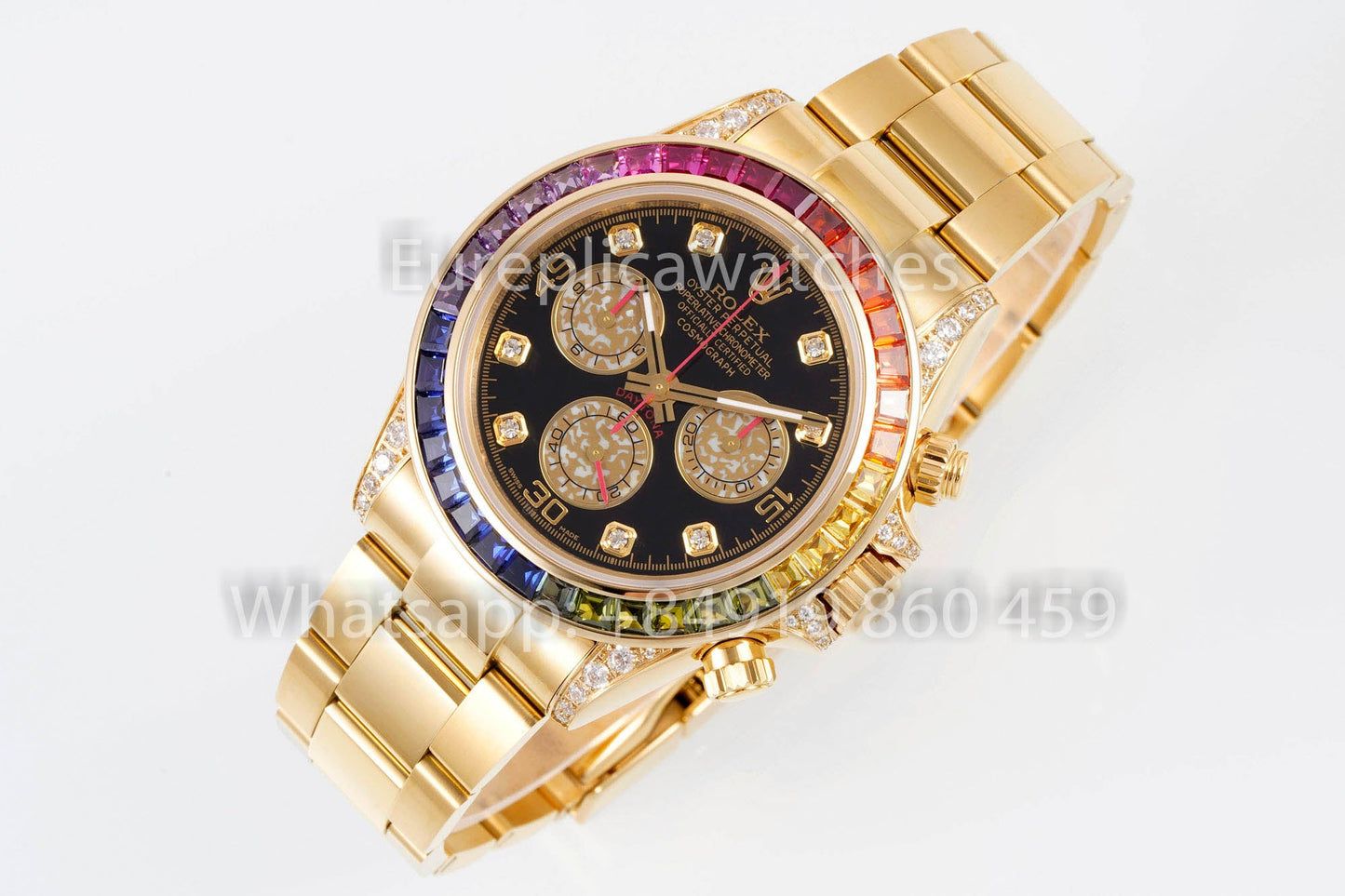 Rolex Daytona Rainbow Diamond Dial Yellow Gold 40mm 1:1 Best Clone EF Factory Yellow Dial SS